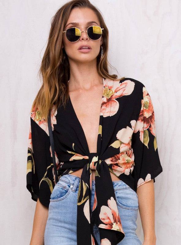 Blouse Style V-Neck Tie Bow Top